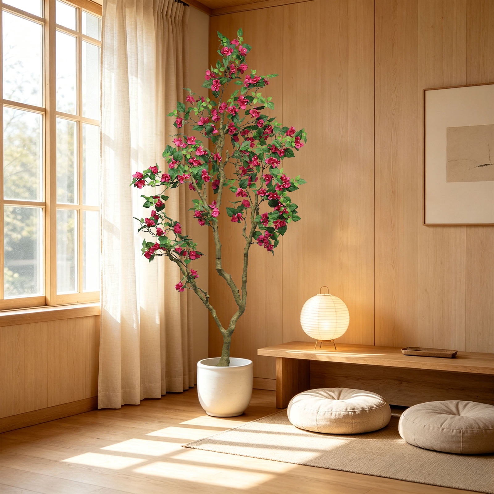 7FT Artificial Bougainvillea Tree with Realistic Rose Red Silk Flowers, Tall Faux Flowering Plant in Pot for Indoor Outdoor Home, Living Room, Porch, Patio Decor