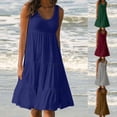 thumbnail image 5 of Boho Sundresses for Women Sundresses for Women 2024 Beach Casual Sleeveless Tshirt Dresses Round Neck Ruffle Smocked Midi Dress Cover Ups Lightning Deals Of Today Prime, 5 of 6