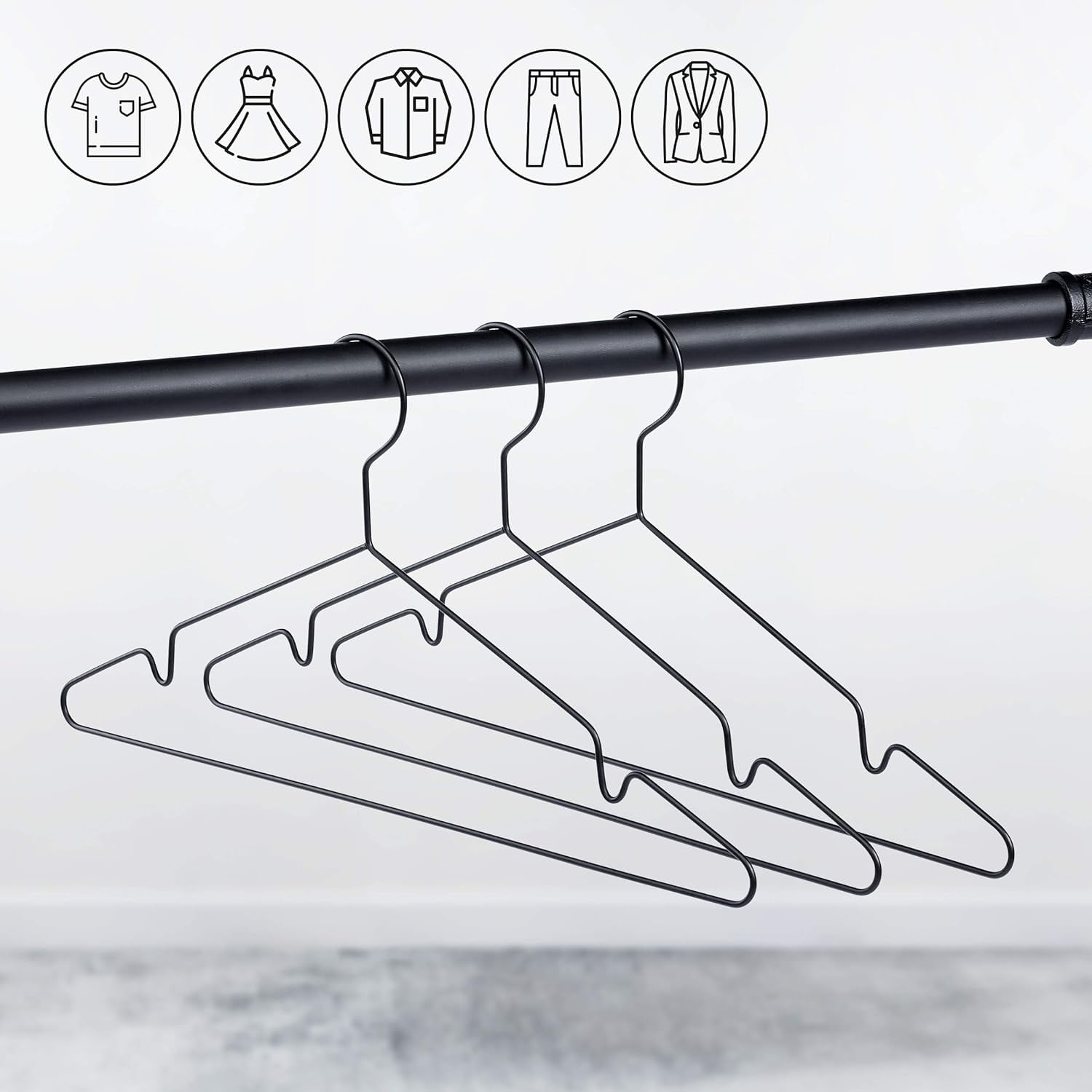 pamo Black Metal Clothes Hangers - 5,10 or 20 Stainless Steel Black Hangers 16.5"- Coated, Scratch- and Rust-Resistant - Space Saving Clothes Hanger