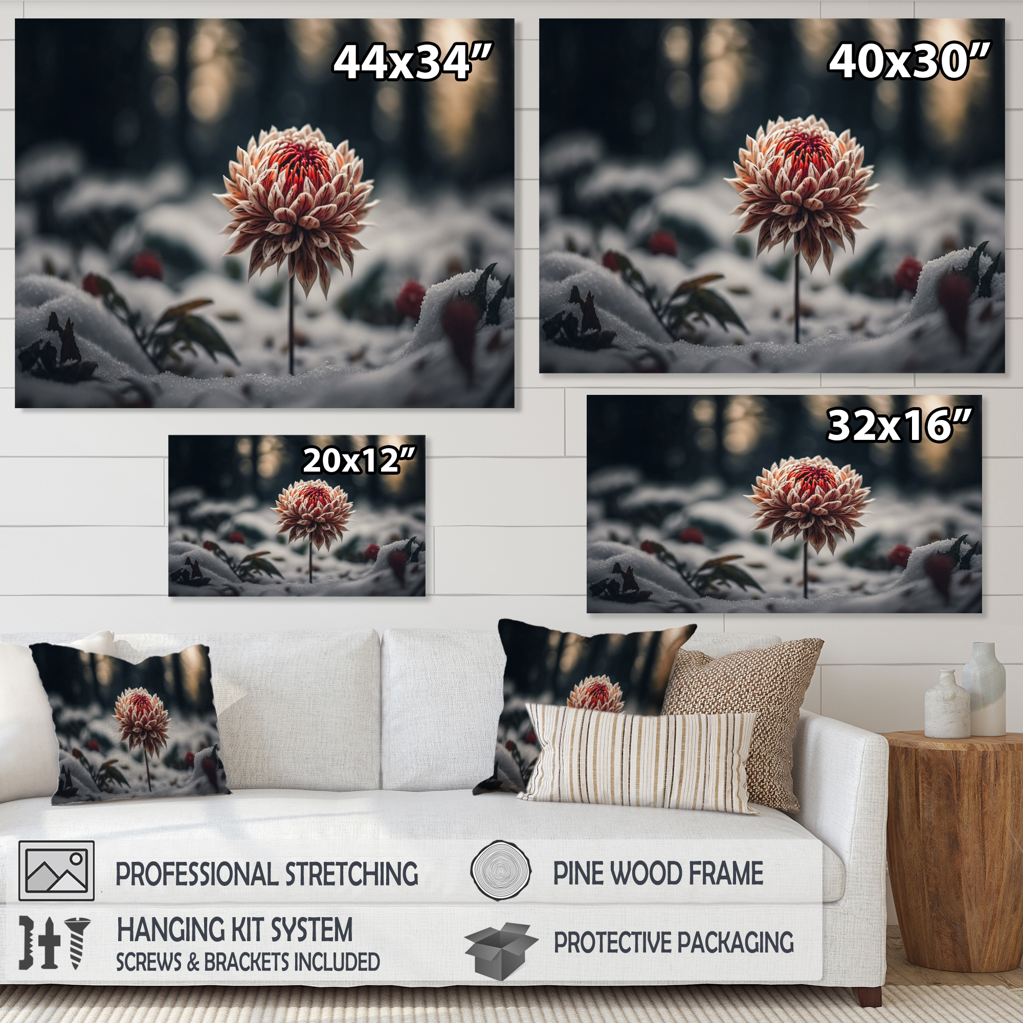 Designart A Blooming Red Dahlia Flower In Winter III Canvas Wall Art