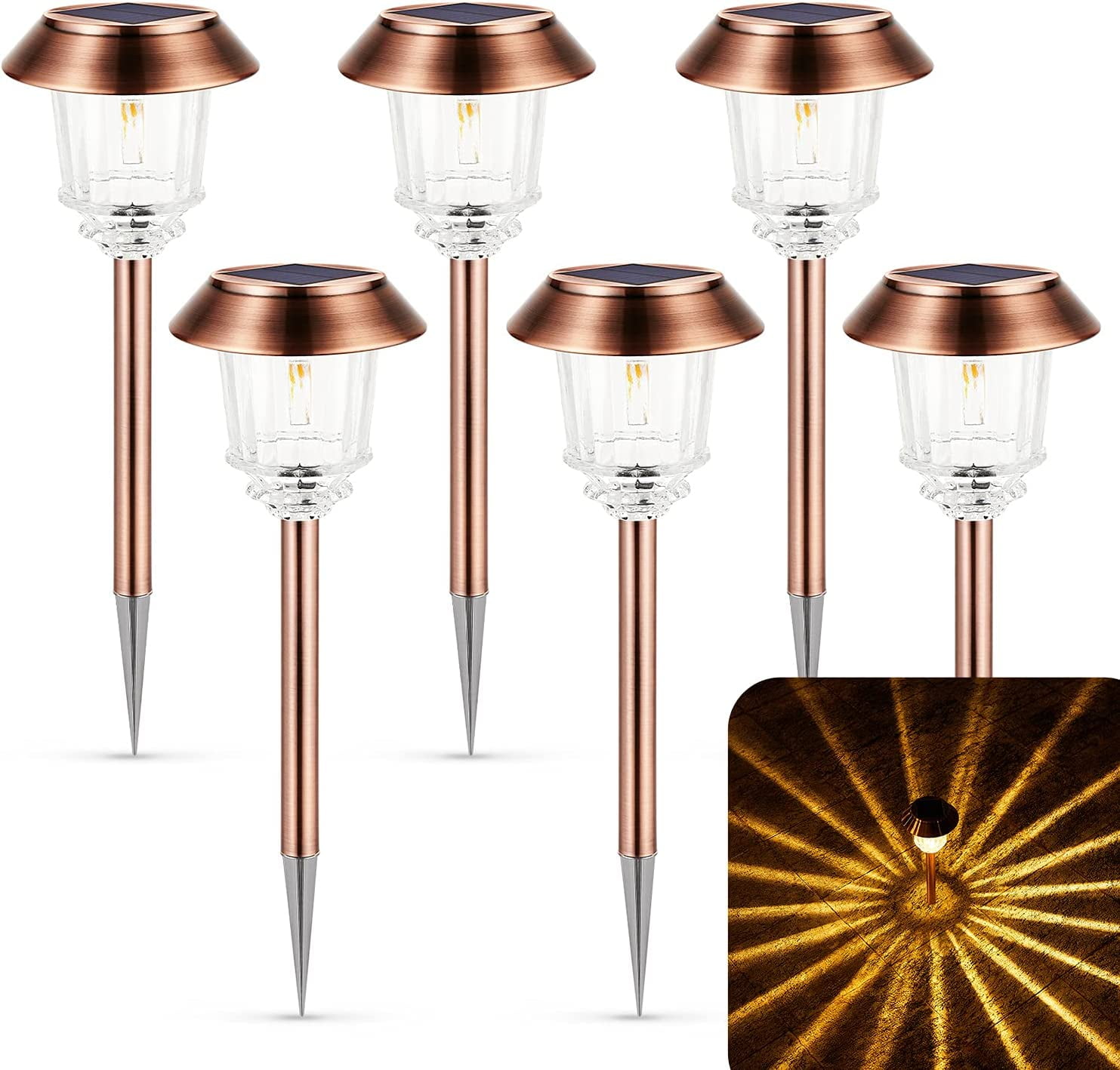 FACESOFT Solar Pathway Lights Outdoor 6 Pack Solar Lights Outdoor, Waterproof IP65 Solar