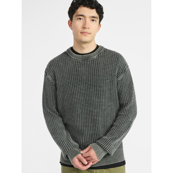 No Boundaries Men's & Big Men's Thermal Stitch Crewneck Sweater, Midweight, Sizes XS-3XL