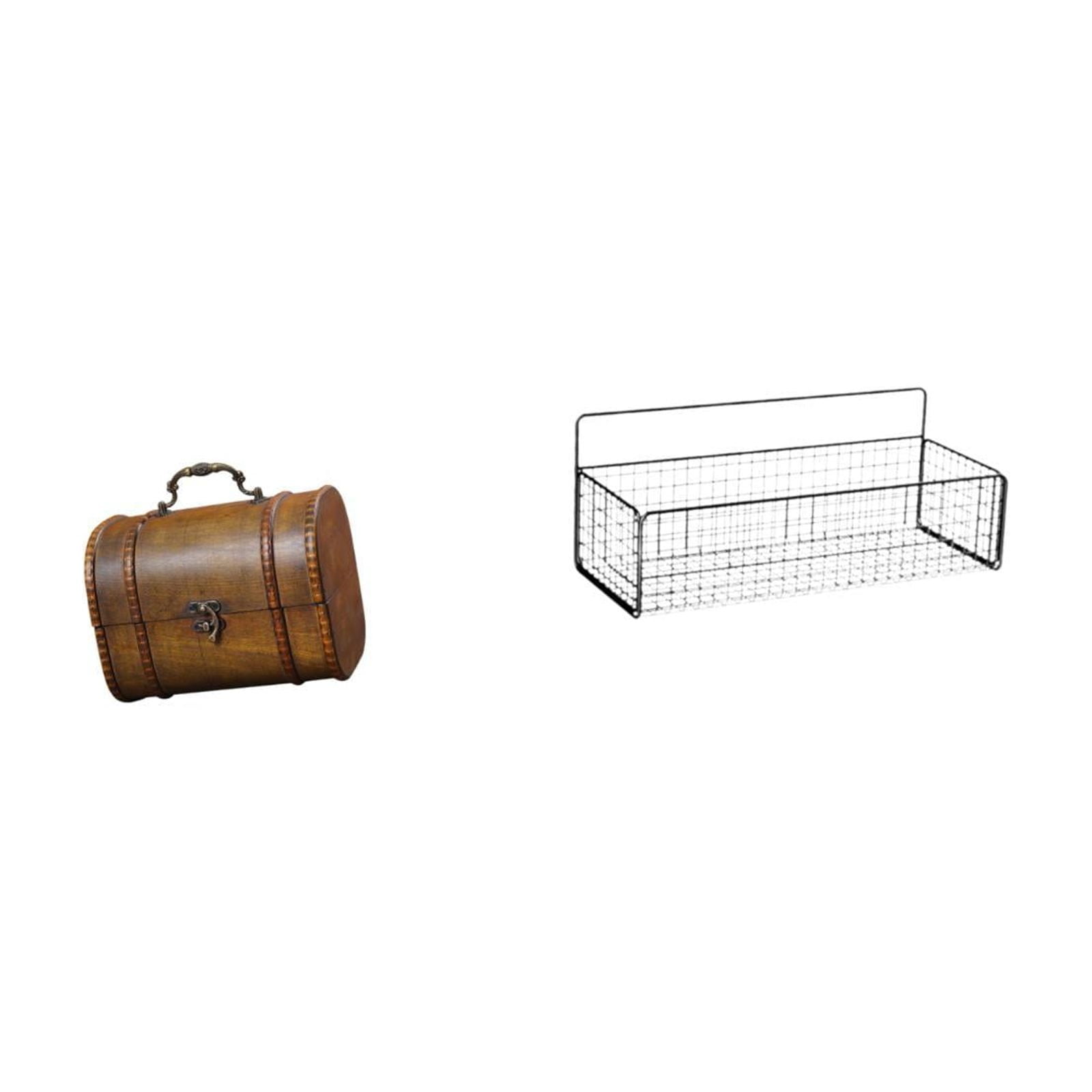 Jewelry Organizer Case Wooden Storage Basket Wire Hanging Basket Rustic Material Dresser Kitchen Bathroom Use