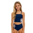 thumbnail image 6 of Avrnliq Modest Two Piece Tankini for Girls 6-14, Navy High Waisted Girls Swimwear with Floral Cutout, Square Neck Adjustable Straps Blend,Size 13 T, 6 of 6