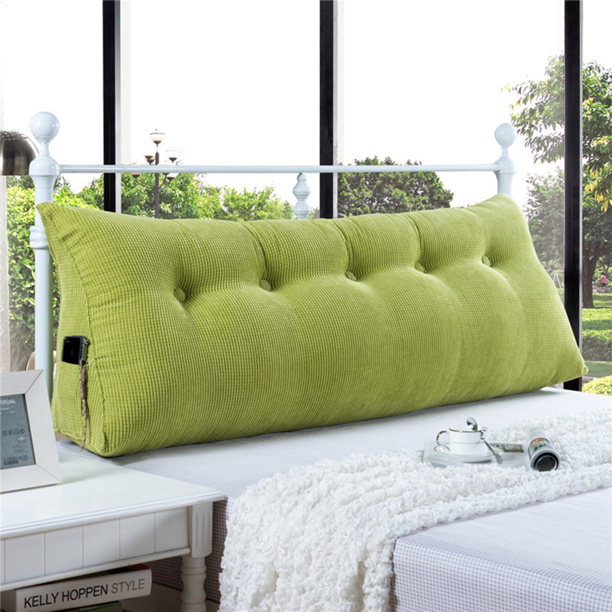 Sofa Bed Large Filled Triangular Wedge Cushion Backrest Positioning Support Pillow Reading Office Lumbar Pad With Removable Cover Green 47