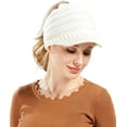 thumbnail image 3 of YooGuoGuo Winter Cable Knit Beanie Cap Soft Stretch Messy High Bun Ponytail Hat Unisex Warm Fleece Lined Skull Cap, 3 of 7