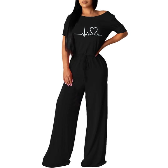 Vedolay Rompers For Women Women's Short-Sleeve Surplice Cropped Wide-Leg Jumpsuit,Black M