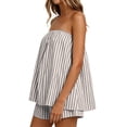 thumbnail image 5 of SOOMLON Cooling Pajamas for Women Plus Size Flowy Sleepwear Set Strapless Ruffle Top Solid Summer Two Piece Nightwear, 5 of 6