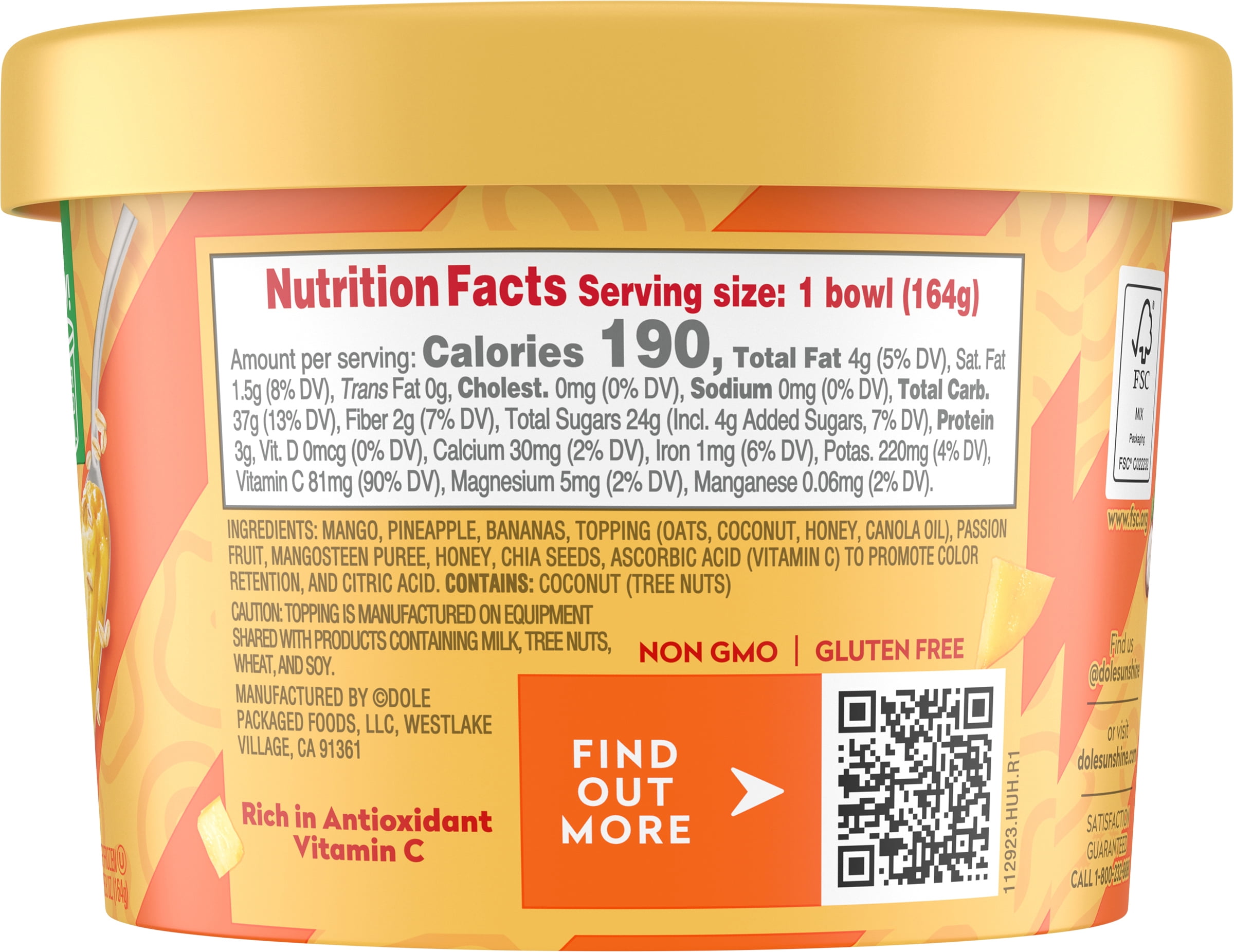 Dole Mango Gets Mangosteen Frozen Smoothie Bowl, 5.8 oz