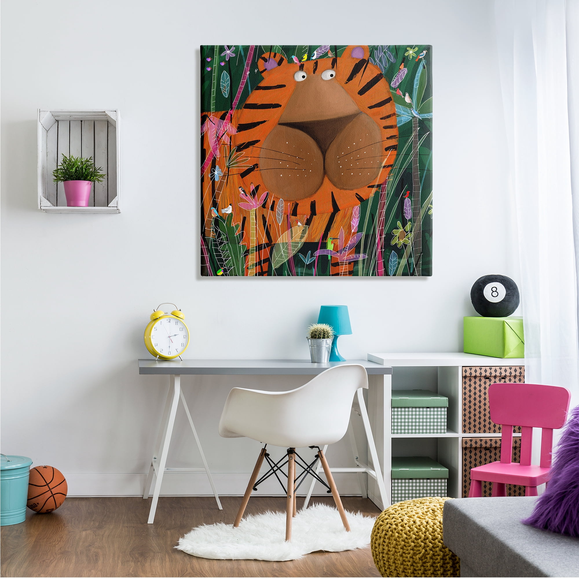 Stupell Industries Children's Striped Tiger in Tropical Jungle Brush, 36 x 36,Design by Carla Daly