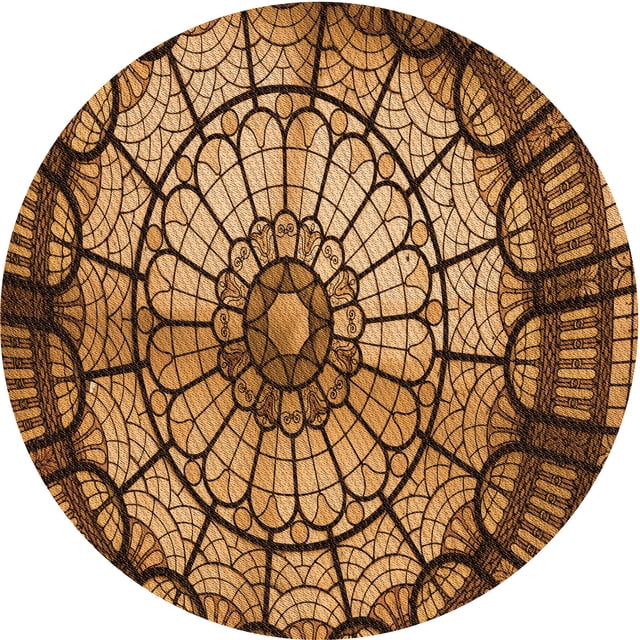 Ahgly Company Tapis Rond Lavable en Machine Intérieur Transitionnel Rouge Brun, 6 Pieds Rond