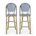 thumbnail image 2 of Christopher Knight Home Kinner Outdoor French Barstools (Set of 2) by  - 18.00" L x 23.75" W x 46.00" H Navy Blue + White + Bamboo Print Finish, 2 of 5
