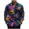 thumbnail image 2 of Miqool Mens Mardi Gras Shirt Long Sleeve Button Loose Tuesday Shirt, 2 of 5