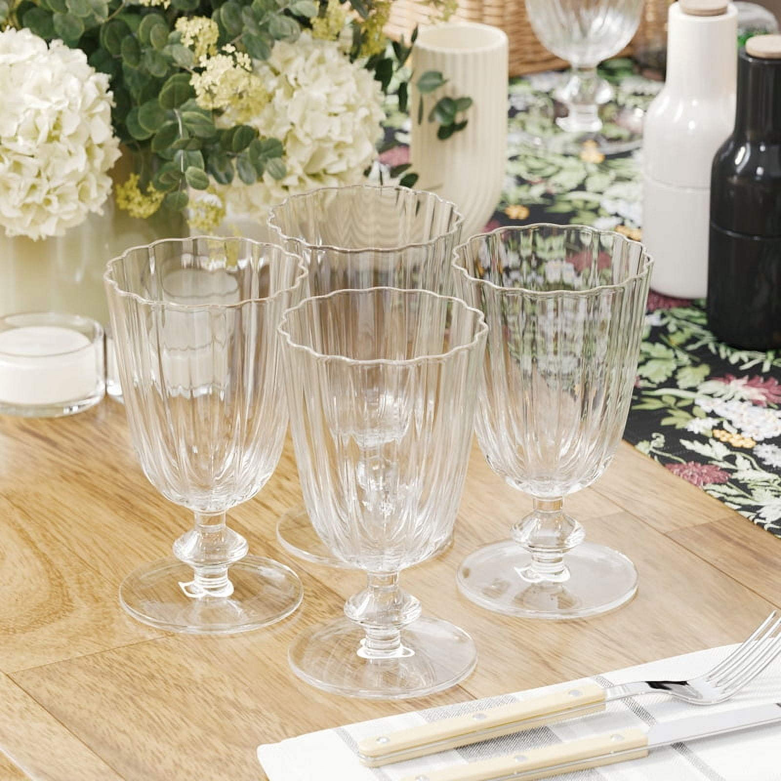 Beautiful Scallop Set of 4 Glass Goblet Clear by Drew Barrymore