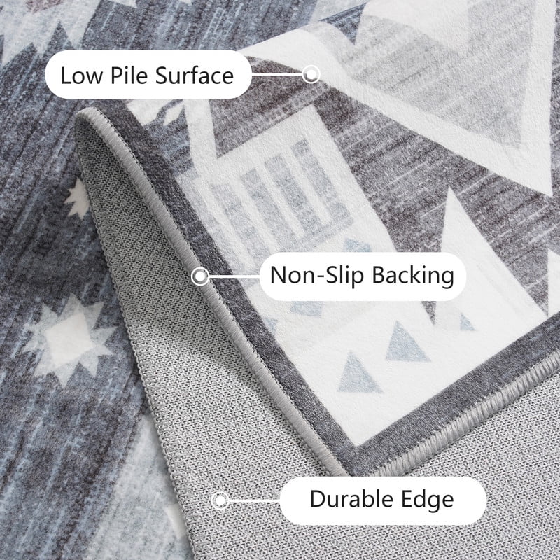 Jamfeel Area Rugs Boho Print Low Pile Washable Carpet Soft Non-slip Rug for Living Room Bedroom Kitchen 4'x6' Blue and Grey