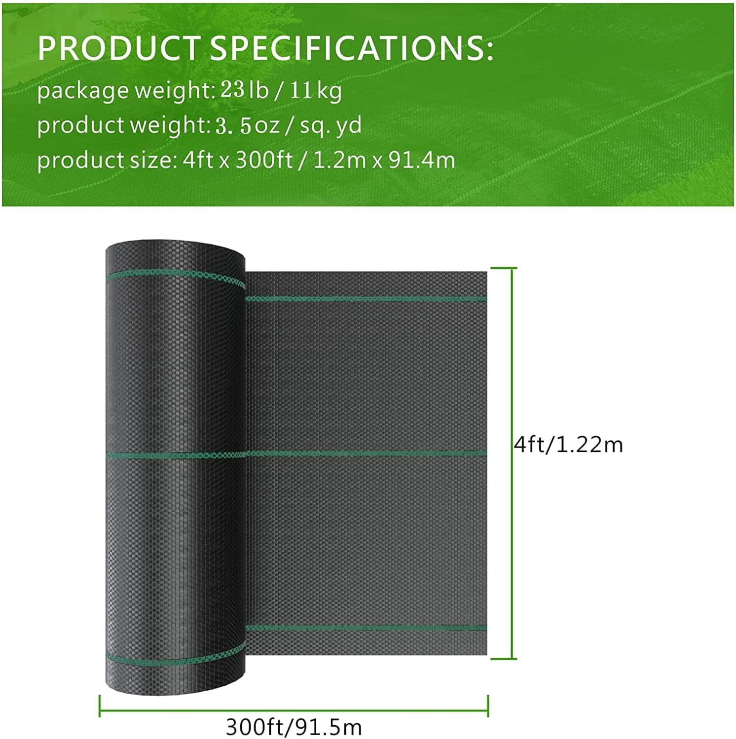 6ft x 300ft Heavy Duty Woven Weed Barrier Landscape Fabric, 3.5oz Ground Cover, 1800 Sq Ft Geotextile Cloth for Gardening, Driveway, French Drain - UV Resistant
