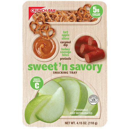 Crunch Pak Sweet & Savory Snacker with Tart Apples, Turkey Bites, Pretzels, & Caramel 4.15oz Tray