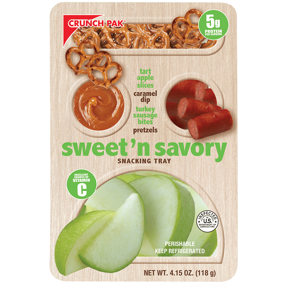 Crunch Pak Sweet & Savory Snacker with Tart Apples, Turkey Bites, Pretzels, & Caramel 4.15oz Tray