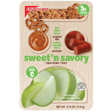 Crunch Pak Sweet & Savory Snacker with Tart Apples, Turkey Bites, Pretzels, & Caramel 4.15oz Tray