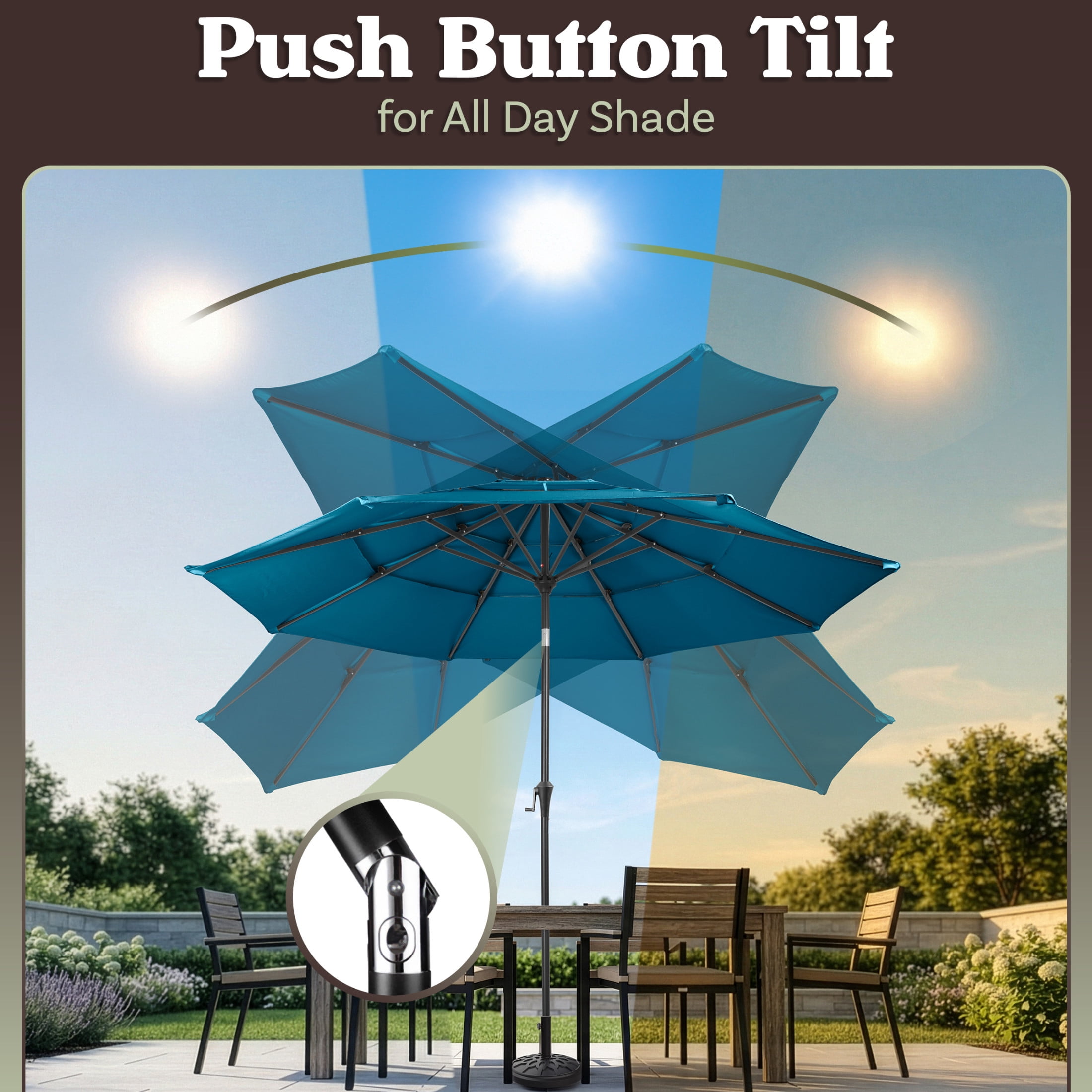 Pure Garden 10ft 3-Tier Umbrella for Patio Shade Canopy with 19lb Base, Turquoise Green