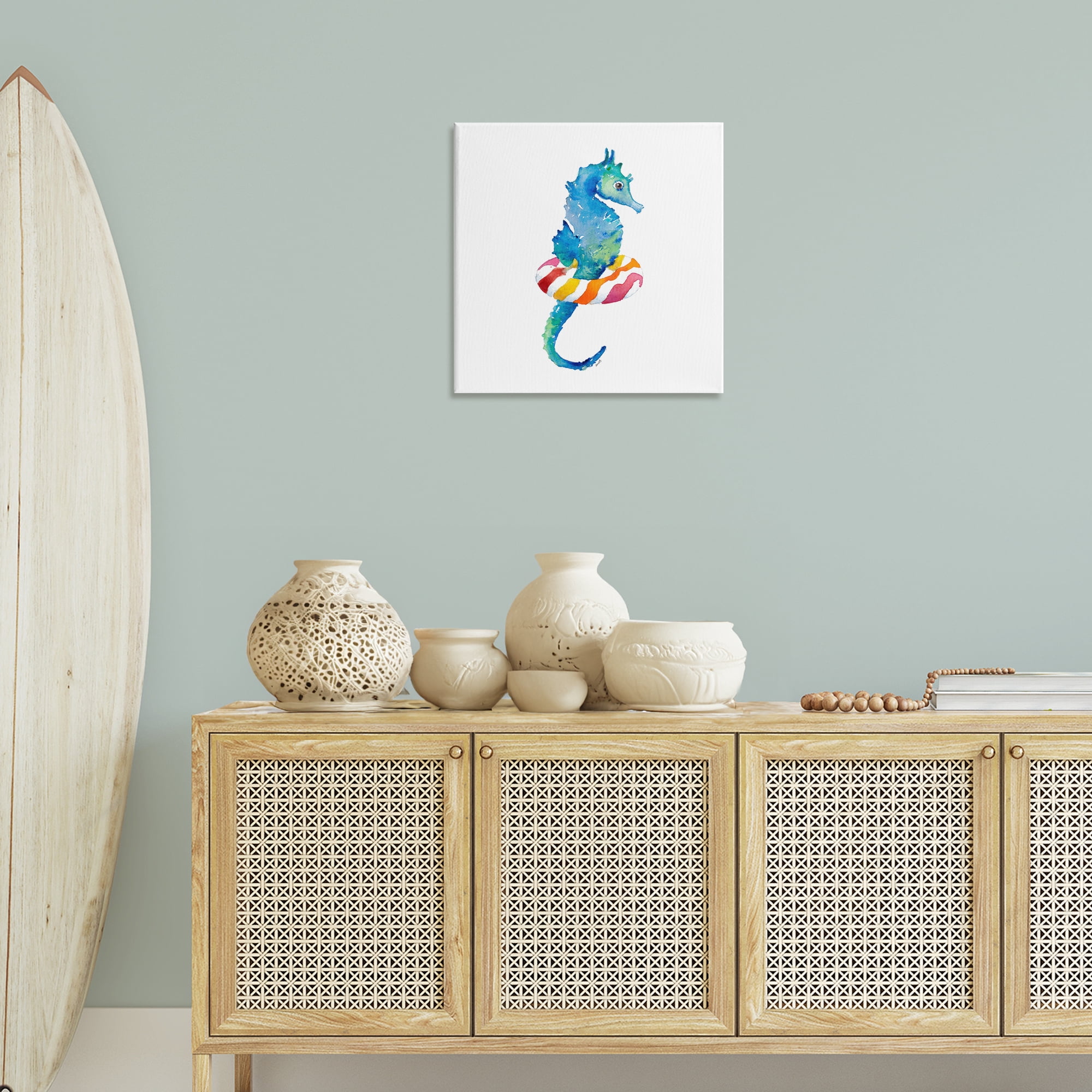 Stupell Industries Summer Float Seahorse Novelty Painting Gallery Wrapped Canvas Art Print Wall Art, 24 x 24