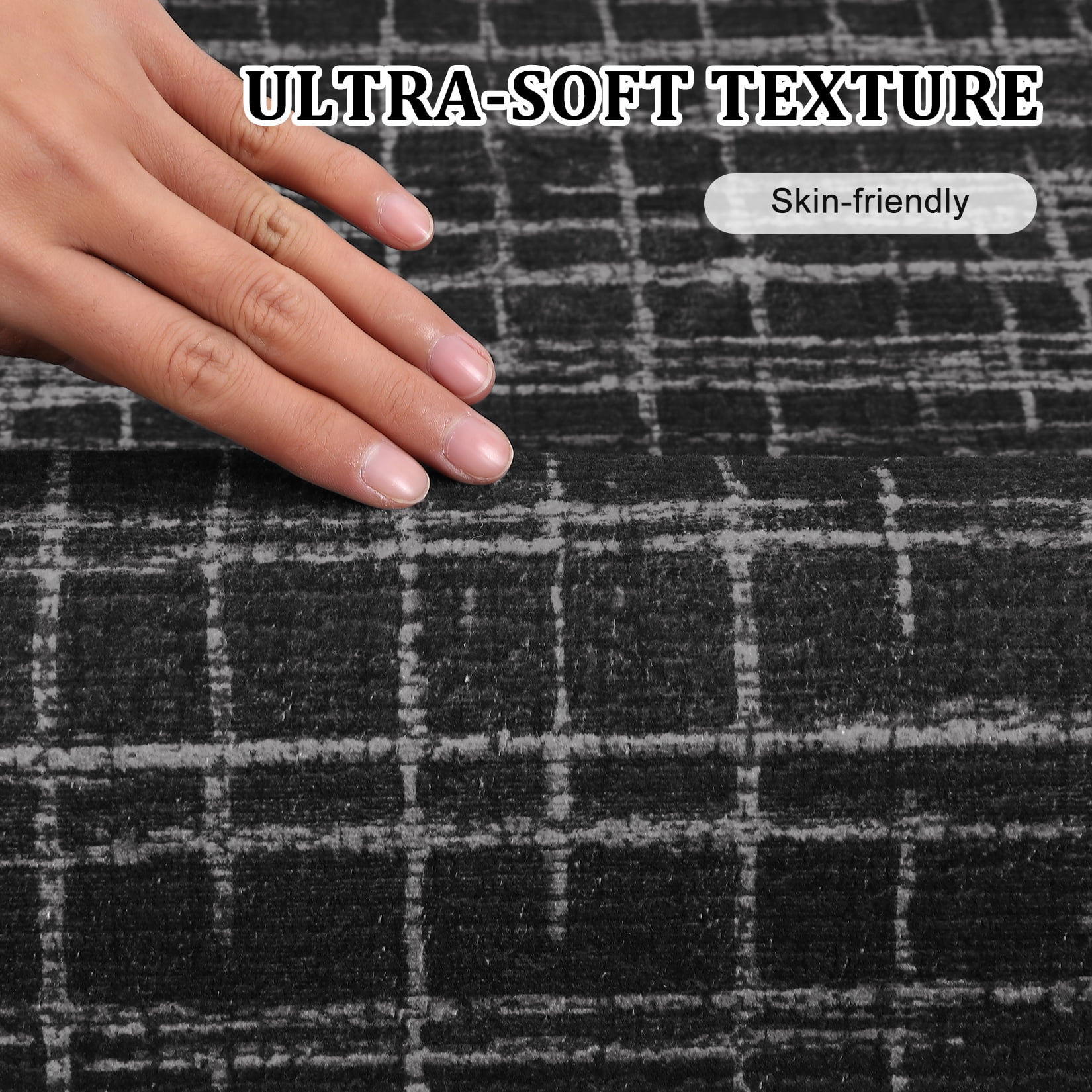 Hasoo 2' x 6' Runner Rug for Hallway Modern Geometric Grid Pattern Premium Polyester Enterway Carpet Black
