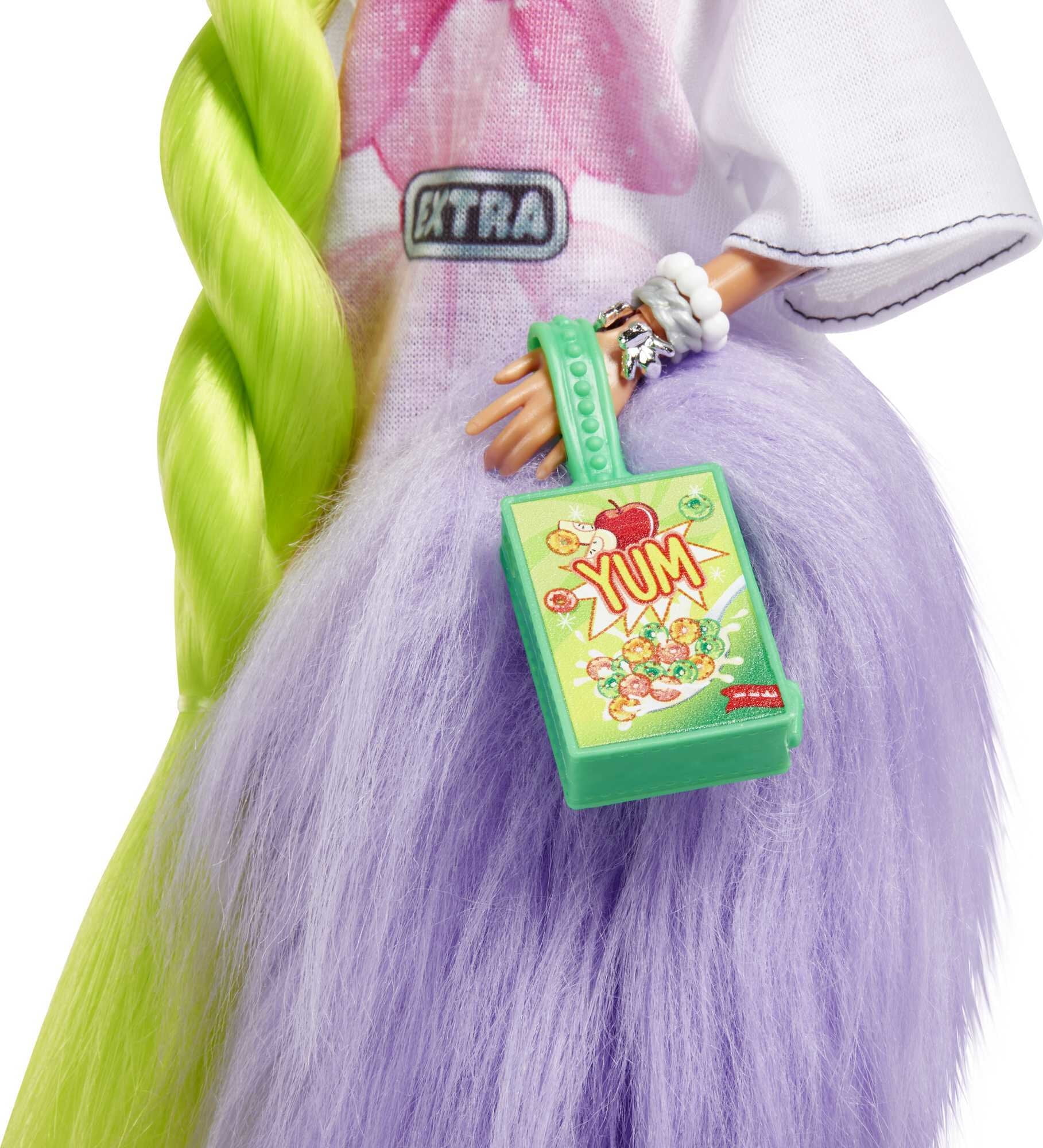 Barbie Extra Fashion Doll with Neon Green Haird with Feather Boa, Accessories and Pet