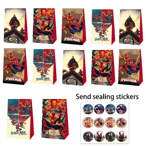 12 PCS Spider-Man Kraft Paper Goodie Bag Small Gift Bags for Spider-Man Party Supplies,Kids Birthday Game Party Kraft Paper Goodie Gift Bag Decorations