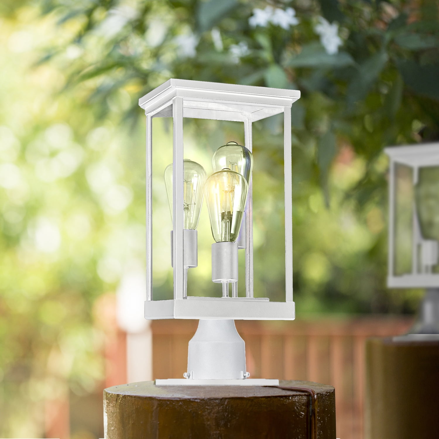 Design House Mayfield Outdoor Lights with Clear Glass, Modern Outdoor Post Lights ? Backyard Lights Outdoor for Patio, Driveway, Garden, and Porches, Decorative Outdoor Lamp in White,   590109