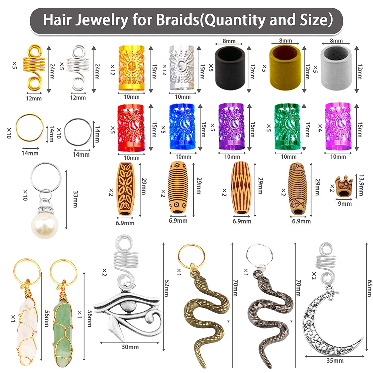 Messen 121Pcs Dreadlocks Jewelry Crystal Wire Wrapped Loc Adornment Im –  Beauty Coliseum