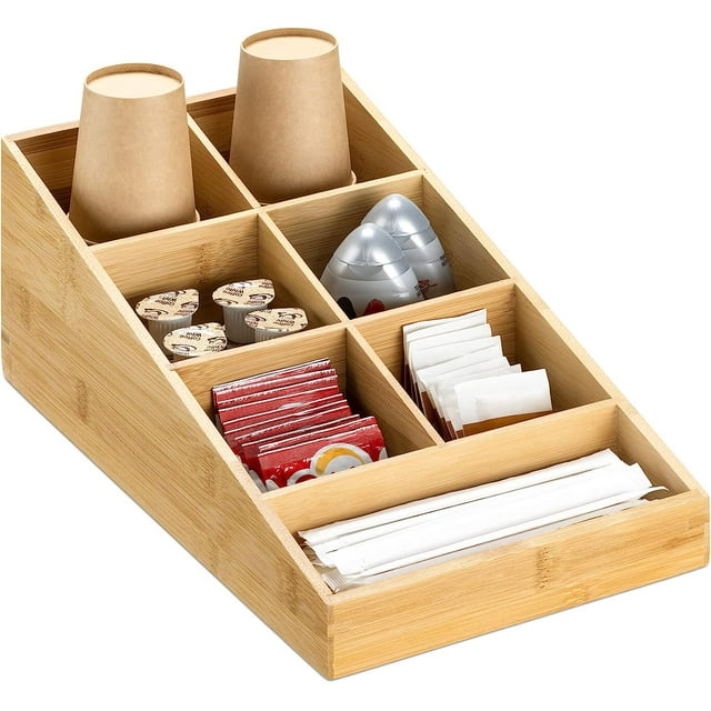 Navaris Coffee Station Organizer 7 Compartments - Coffee Organizer Station for Sugar, Creamer, Cup, Tea - Coffee Bar Organizer for Office and Kitchen Countertop Organization