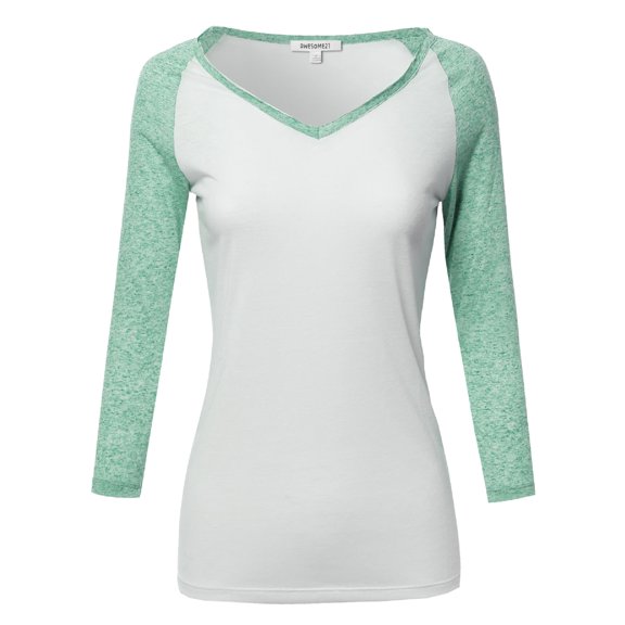 FashionOutfit Women's Basic French Terry Quarter Sleeve Raglan Top