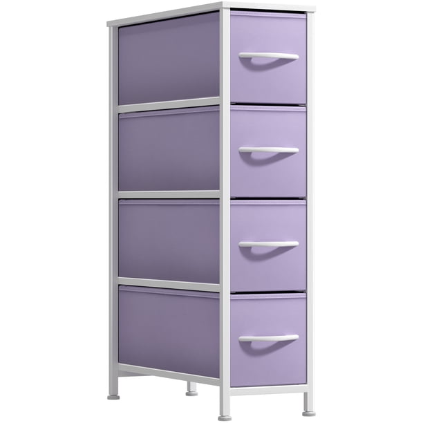 Sorbus Cómoda Estrecha para Niños con 4 Cajones: Cómoda Vertical de Almacenamiento Delgada con Estructura de Acero, Tapa de Madera y Compartimentos de Tela de Fácil Extracción para Espacios Pequeños,