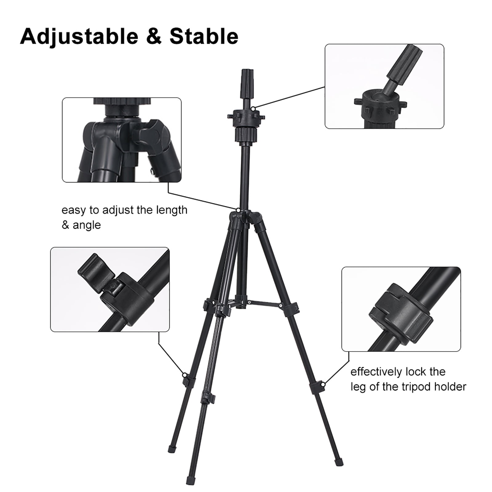 Walmeck Tripod Stand Metal Adjustable Cosmetology Hairdressing Training Mannequin Head Stand for Doll Head Block Head Stand