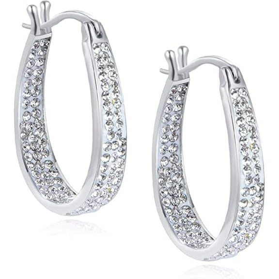 Fashion Sparkling White Crystal Paved Oval Shape Hoop Earrings for Women
