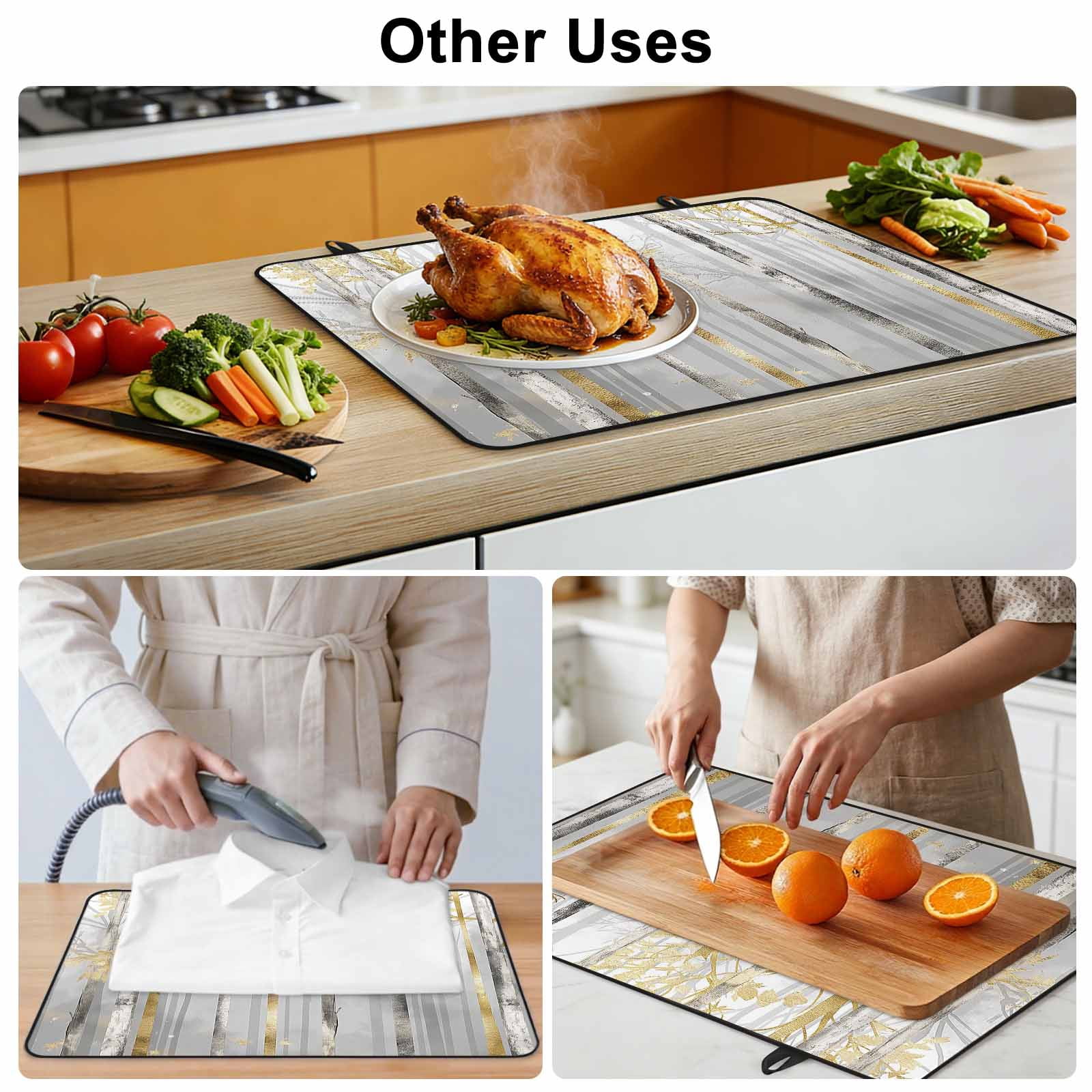 Golden Grey Tree Stove Top Cover for Electric Stove, Heat-proof & Non Slip Glass Top Stove Cover Protector, Oil Painting Forest Abstract Art Kitchen Flat Cooktop Rubber Mat 24x21 Inches