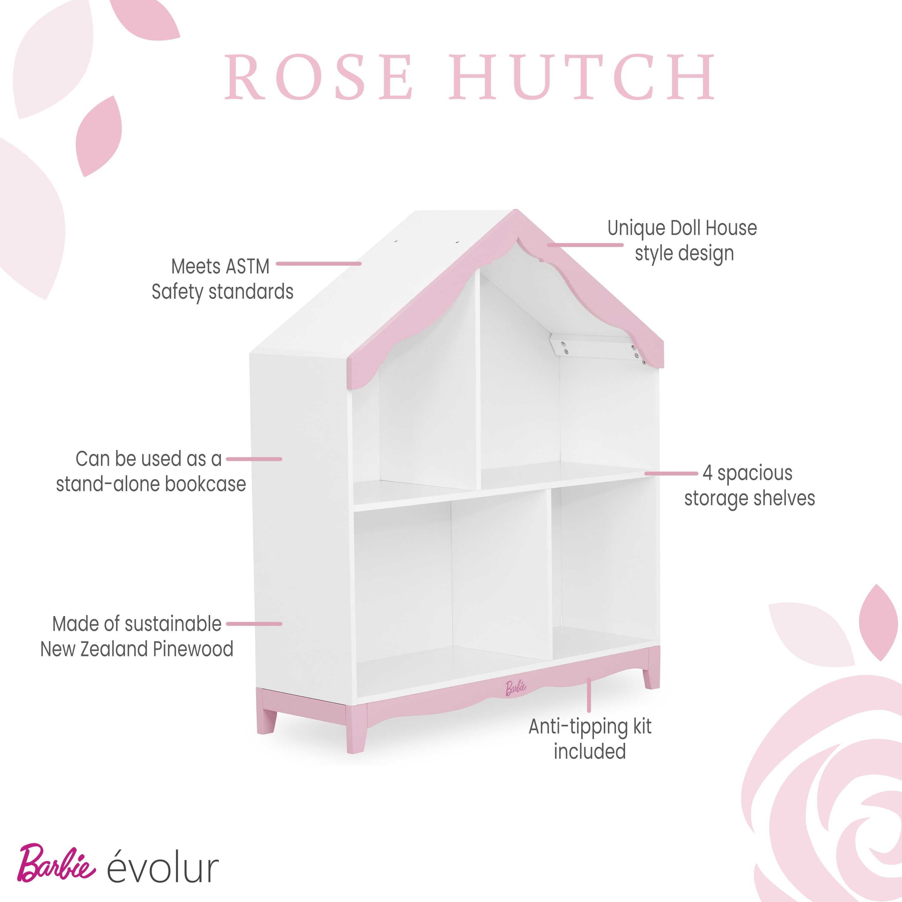 Barbie by Evolur Rose Hutch in White and Pink