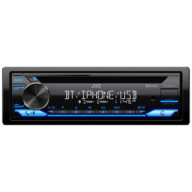 JVC KD-SR87BT Bluetooth CD Car Stereo con puerto USB - Radio AM/FM, reproductor MP3, LCD de alto contraste, placa frontal desmontable - DIN único - EQ de 13 bandas