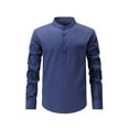 thumbnail image 3 of 2 Pack Mens Cotton Blend Shirts Long Sleeve Button Stand Collared Tshirts Shirt with Pocket Casual Solid Color Pullover Comfort Slim-Fit Office Work Tops, 3 of 8
