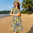thumbnail image 4 of Saiise Robe d'Été à Motif de Fleurs Lavande pour Femmes, T-Shirt Décontracté à Manches Courtes, Robe Soleil Florale, Couvre-Maillot de Plage avec Poches, 4 of 6