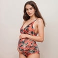 thumbnail image 7 of Swim Women's Tropical Print One-Piece Maternity Swimsuit with V-Neck and Ruched Sides for Growing Belly - Large, Red, 7 of 7