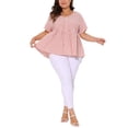 thumbnail image 2 of Agnes Orinda Women's Plus Size Gingham Tops Plaid Peplum Button Decor V Neck Short Sleeve Casual Babydoll Blouse 1X Pink, 2 of 6