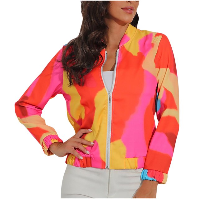 IROINID Veste à Fermeture Éclair pour Femmes Manches Longues Imprimé, Confortable Printemps Automne Veste Ajustée