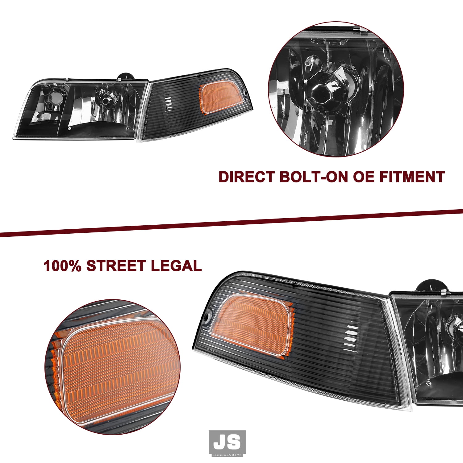 Fit 1998-2011 Ford Crown Victoria Headlights+Corner Signal Lamp Set LH+RH
