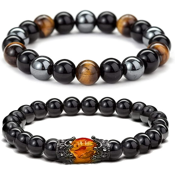 Anti-Swelling Black Obsidian Anklet Bracelet for Women Men 2pcs Adjustable Lymphatic Drainage Hematite Magnetic Therapy Bracelet Anklet Tiger's Eye Yoga Beads Anxiety Relief Magnet Triple Protection