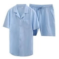 thumbnail image 2 of Bcfgryg Men's Oversized Cotton And Linen Set Two Piece Clothing Shirt Casual Set Shorts Short Sleeved Shirt Set Men’s Formal Shirt and Trouser Set, 2 of 4