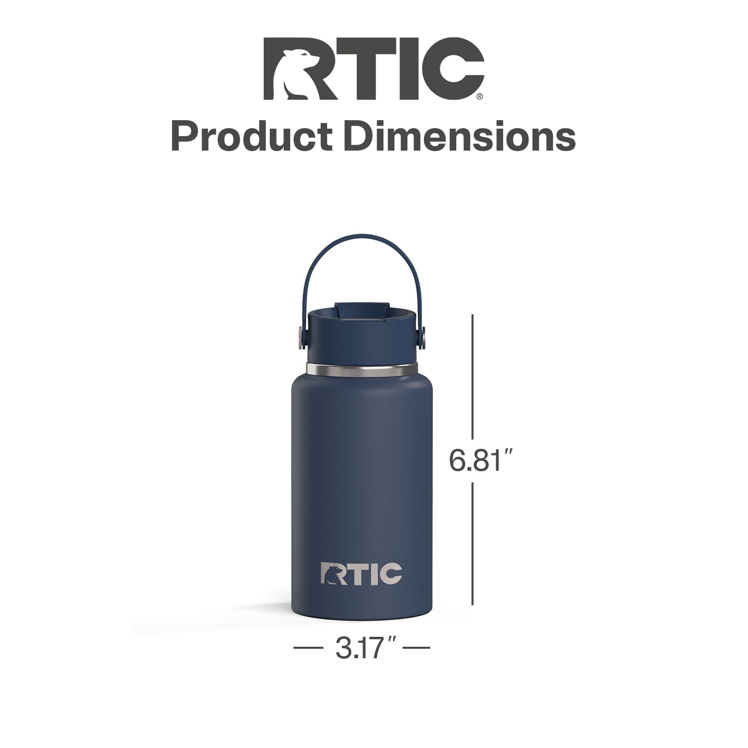 RTIC 16 oz Ceramic Lined Insulated Outback Water Bottle, Leak Resistant, Navy