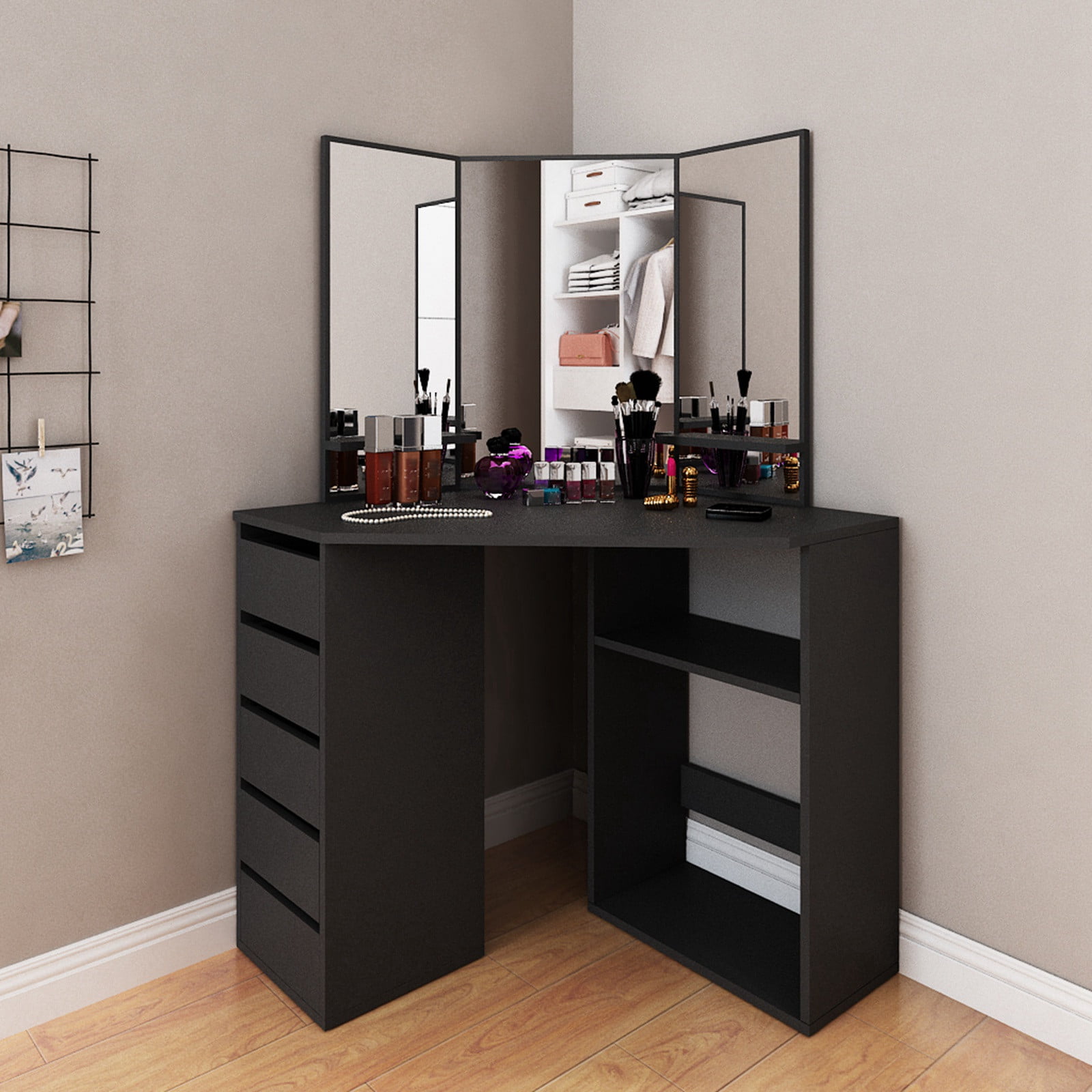 Details about   HOT Dressing Table Mirror Stool Mirror Jewellery Cabinet Makeup Storage Desk 