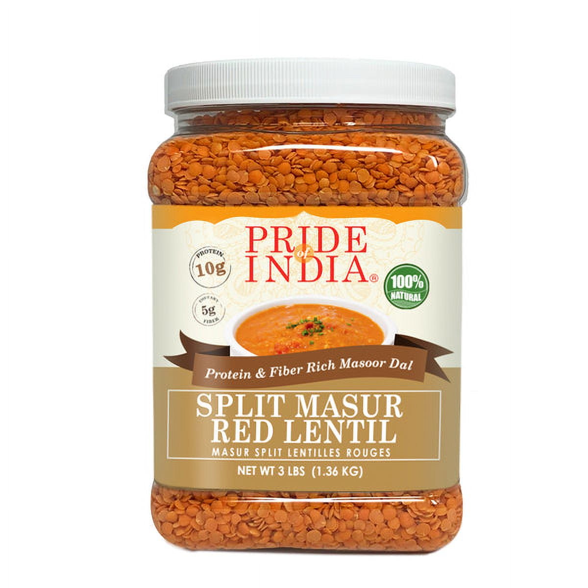 Pride of India Indian Split Masur Red Lentils, 3 lb Jar, Pack of 6