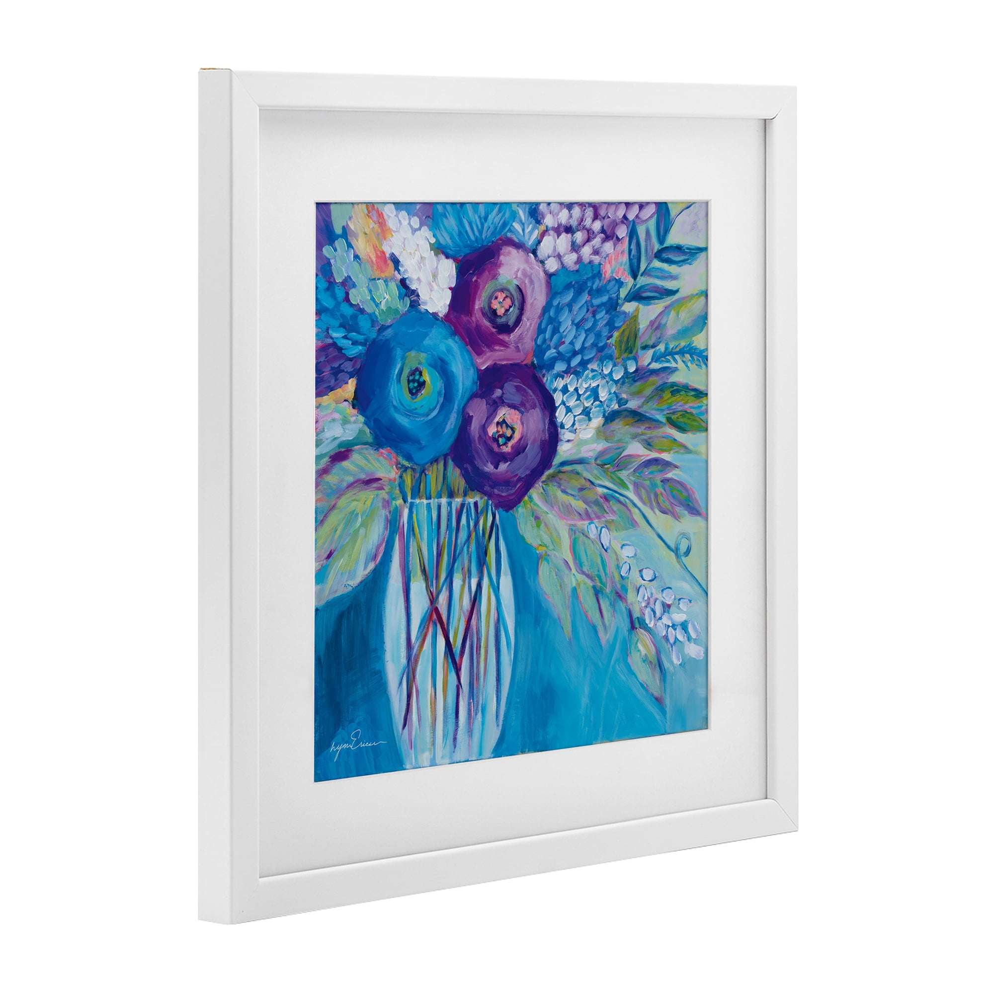 Stupell Industries True Blue Flower Bouquet White Framed Print Under Glass, design by Lynn Ericson Fine Art